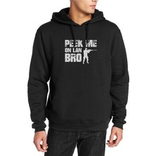 Qivi Pubg Peek Me On Lan Bro Baskılı Siyah Erkek Örme Kapşonlu Sweatshirt Uzun Kol