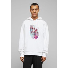 Qivi Anime Tokyo Ghoul Anteiku Baskılı Beyaz Erkek Örme Kapşonlu Sweatshirt Uzun Kol