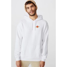 Qivi Jüpiter Göğüs Baskılı Beyaz Erkek Örme Kapşonlu Sweatshirt Uzun Kol