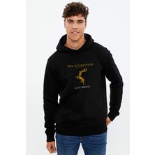 Qivi G O T House Baratheon Baskılı Siyah Erkek Örme Kapşonlu Sweatshirt Uzun Kol