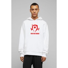 Qivi Of Warcraft For The Horde World Baskılı Beyaz Erkek Örme Kapşonlu Sweatshirt Uzun Kol