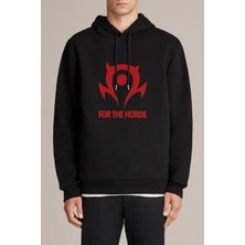 Qivi Of Warcraft For The Horde World Baskılı Siyah Erkek Örme Kapşonlu Sweatshirt Uzun Kol