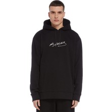 Qivi Mustafa Kemal Atatürk Imza Baskılı Siyah Erkek Örme Kapşonlu Sweatshirt Uzun Kol