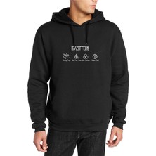 Qivi LED Zeppelin Baskılı Siyah Erkek Örme Kapşonlu Sweatshirt Uzun Kol