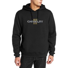 Qivi Chivalry Logo S Baskılı Siyah Erkek Örme Kapşonlu Sweatshirt Uzun Kol