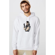 Qivi The Haunting Of Hill House Theo Crain Baskılı Beyaz Erkek Örme Kapşonlu Sweatshirt Uzun Kol
