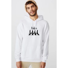 Qivi Abbey Road The Beatles Logo Müzik Beatles Baskılı Beyaz Erkek Örme Kapşonlu Sweatshirt Uzun Kol