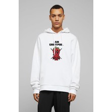 Qivi I Am Groot Pool Baskılı Beyaz Erkek Örme Kapşonlu Sweatshirt Uzun Kol