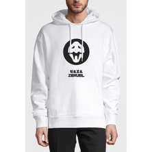 Qivi Zeruel Baskılı Beyaz Erkek Örme Kapşonlu Sweatshirt Uzun Kol