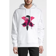 Qivi Malcolm x El Shabazz Baskılı Beyaz Erkek Örme Kapşonlu Sweatshirt Uzun Kol