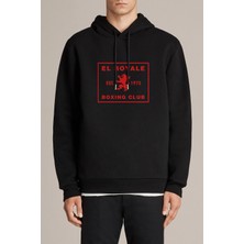 Qivi Riverdale El Royale Boxing Club Baskılı Siyah Erkek Örme Kapşonlu Sweatshirt Uzun Kol