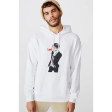 Qivi Anime Attack On Titan Baskılı Beyaz Erkek Örme Kapşonlu Sweatshirt Uzun Kol