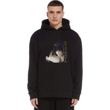 Qivi Deaath Note Baskılı Siyah Erkek Örme Kapşonlu Sweatshirt Uzun Kol