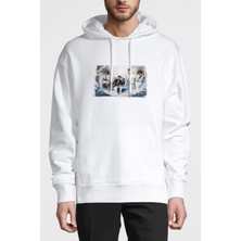 Qivi Cn Blue Code Blue Muzik Grubu Baskılı Beyaz Erkek Örme Kapşonlu Sweatshirt Uzun Kol