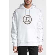 Qivi 14 Mart Dünya Pi Günü Dj Baskılı Beyaz Erkek Örme Kapşonlu Sweatshirt Uzun Kol