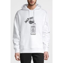 Qivi Jack D Baskılı Beyaz Erkek Örme Kapşonlu Sweatshirt Uzun Kol