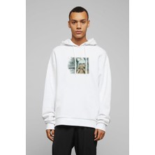 Qivi Lady Gaga Alejandro Baskılı Beyaz Erkek Örme Kapşonlu Sweatshirt Uzun Kol