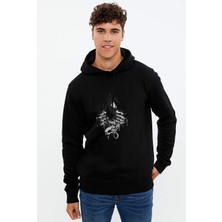 Qivi Venom Zehirli Öfke Baskılı Siyah Erkek Örme Kapşonlu Sweatshirt Uzun Kol