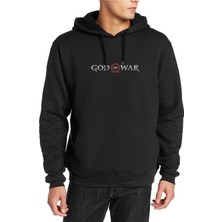 Qivi God Of War Baskılı Siyah Erkek Örme Kapşonlu Sweatshirt Uzun Kol