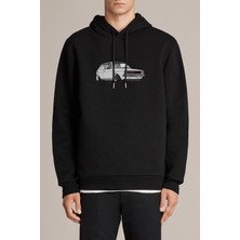Qivi Wv Mk1 Baskılı Siyah Erkek Örme Kapşonlu Sweatshirt Uzun Kol