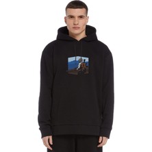 Qivi Pubg Sniper Mountain Baskılı Siyah Erkek Örme Kapşonlu Sweatshirt Uzun Kol