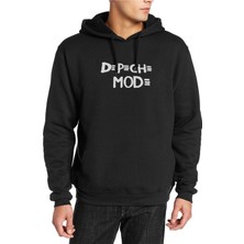 Qivi Mode Logo Vinyl Decal Sticker Baskılı Siyah Erkek Örme Kapşonlu Sweatshirt Uzun Kol