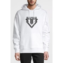 Qivi Big Bang Logo Baskılı Beyaz Erkek Örme Kapşonlu Sweatshirt Uzun Kol