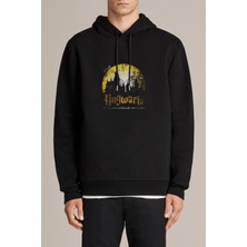 Qivi H P Hogwarts Apparel Books Visit Baskılı Siyah Erkek Örme Kapşonlu Sweatshirt Uzun Kol