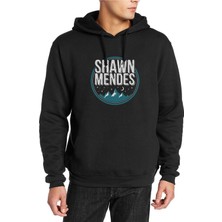 Qivi Shawn Mendes Mountain Baskılı Siyah Erkek Örme Kapşonlu Sweatshirt Uzun Kol