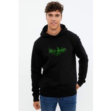 Qivi Minecraft Creeper Baskılı Siyah Erkek Örme Kapşonlu Sweatshirt Uzun Kol