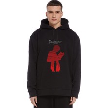 Qivi Death Note Baskılı Siyah Erkek Örme Kapşonlu Sweatshirt Uzun Kol