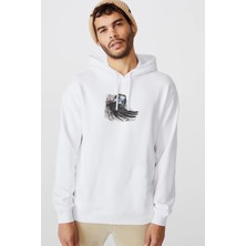 Qivi Şahin Resim Suluboya Resim Falcon Illüstrasyon Baskılı Beyaz Erkek Örme Kapşonlu Sweatshirt Uzun Kol