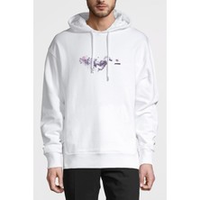 Qivi Zebra Metal Rock Music Müzik Baskılı Beyaz Erkek Örme Kapşonlu Sweatshirt Uzun Kol