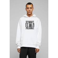 Qivi Pubg Straıght Outta Pochınkı Baskılı Beyaz Erkek Örme Kapşonlu Sweatshirt Uzun Kol