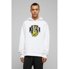 Qivi C3PO 2 Baskılı Beyaz Erkek Örme Kapşonlu Sweatshirt Uzun Kol