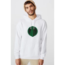 Qivi Arrow Logo Classic Baskılı Beyaz Erkek Örme Kapşonlu Sweatshirt Uzun Kol
