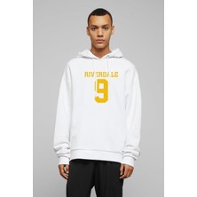 Qivi Riverdale 9 Baskılı Beyaz Erkek Örme Kapşonlu Sweatshirt Uzun Kol