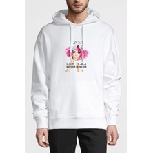 Qivi Lady Gaga Mother Monster Baskılı Beyaz Erkek Örme Kapşonlu Sweatshirt Uzun Kol