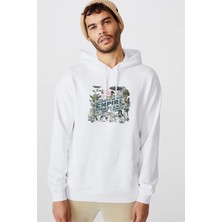 Qivi The Empire Strikes Back Baskılı Beyaz Erkek Örme Kapşonlu Sweatshirt Uzun Kol