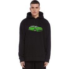 Qivi Vw Scirocco Baskılı Siyah Erkek Örme Kapşonlu Sweatshirt Uzun Kol