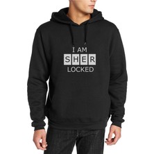 Qivi Sherlock Holmes Decal Sticker Tişört Sherlocked Baskılı Siyah Erkek Örme Kapşonlu Sweatshirt Uzun Ko