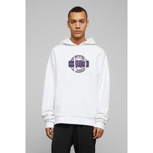 Qivi 14 Mart Dünya Pi Günü Dj Baskılı Beyaz Erkek Örme Kapşonlu Sweatshirt Uzun Kol