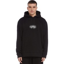 Qivi Viktoria Baskılı Siyah Erkek Örme Kapşonlu Sweatshirt Uzun Kol