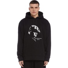 Qivi The Notorius Baskılı Siyah Erkek Örme Kapşonlu Sweatshirt Uzun Kol