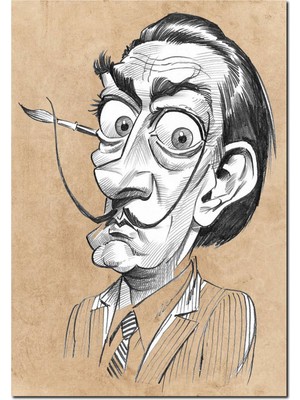 Cakatablo  Ahşap Tablo  Salvador Dali Karakalem Karikatürize Portre