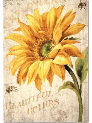 Cakatablo  Ahşap Tablo Afişte Ayçiçek Kelebek Görseli