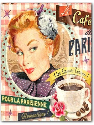 Cakatablo  Ahşap Tablo Romantik Kahve Saati Tarzı Görsel