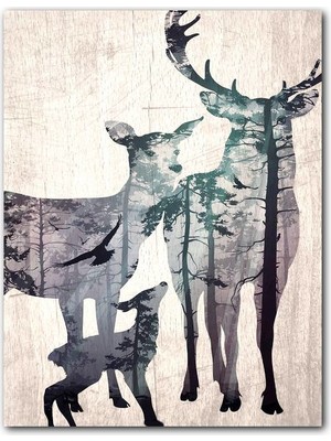 Cakatablo  Ahşap Tablo Geyik Silueti Ahşap Zeminde Görseli