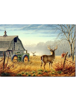 Cakatablo  Ahşap Tablo  Köy Evi Traktör ve Geyikler