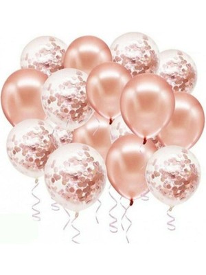 Bal10 Dünyası Rose Gold Konfetili Balon  Seti (20 Adet)